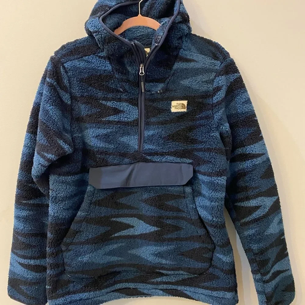 The North Face Blue Sherpa Campshire Quarter Zip Hoodie Men Size S
